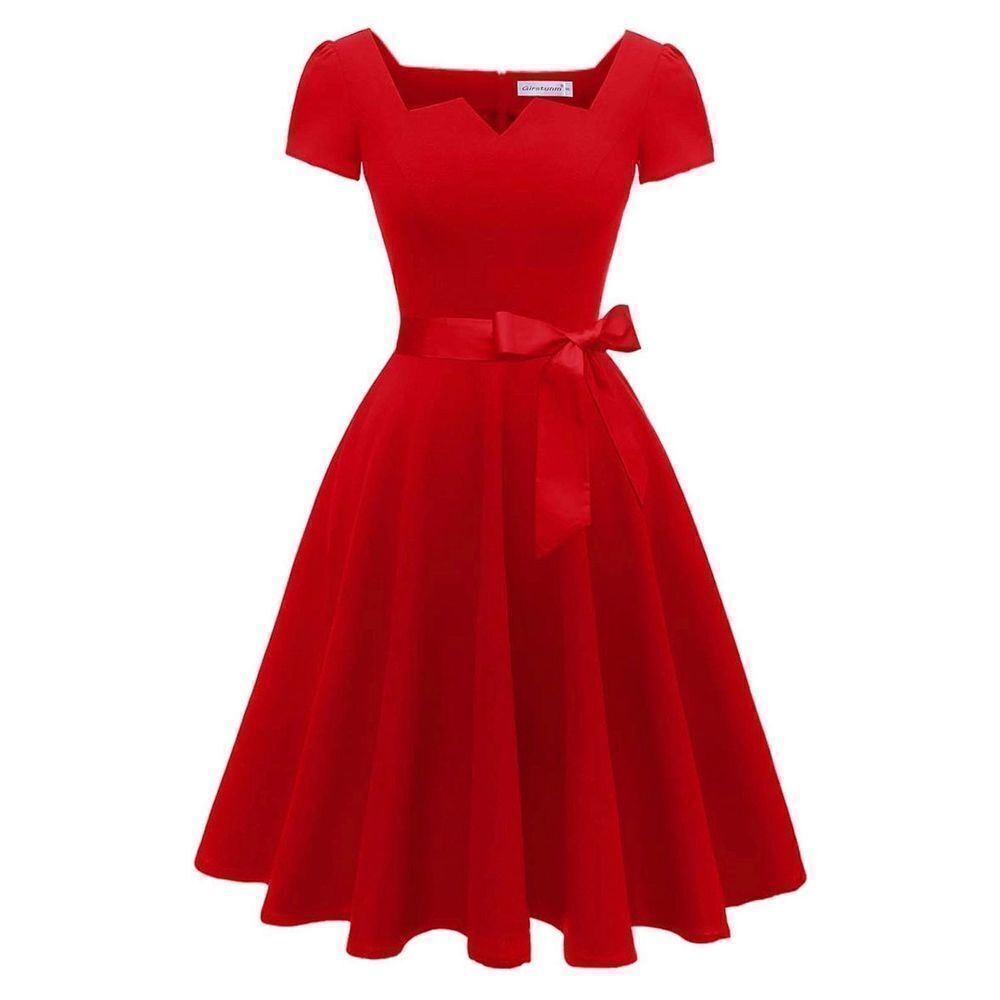 NEW Classic Tea Dress Short Sleeve Swing Cocktail Pockets S